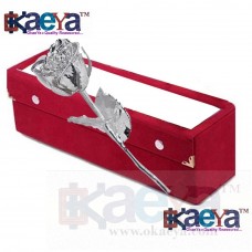 OkaeYa Valentine Gift Natural Rose Silver Dipped 28 Cm With Beautiful Red Velvet Gift Box